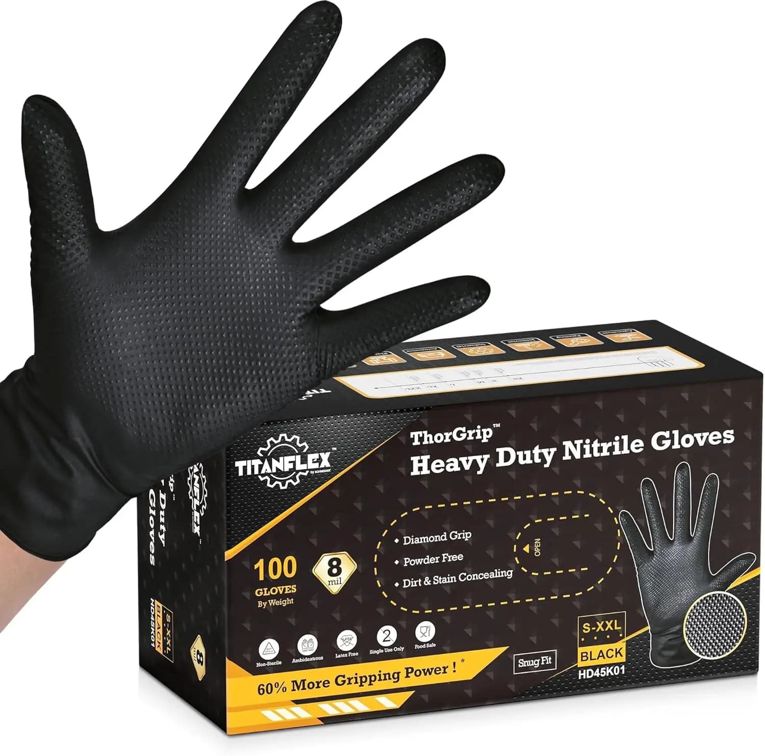 Guanti Industriali in Nitrile Nero Resistenti con Texture a Diamante in Rilievo, Senza Lattice, 6mil/8mil