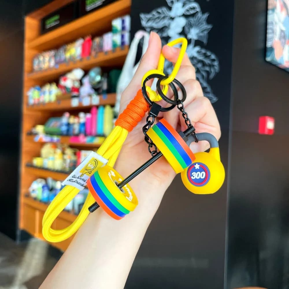 Keyring with Stackable Libra Plates, Kettlebell, Water Glasses and Simulated Manubri, Creative Pendant Fitness Series for Bag
