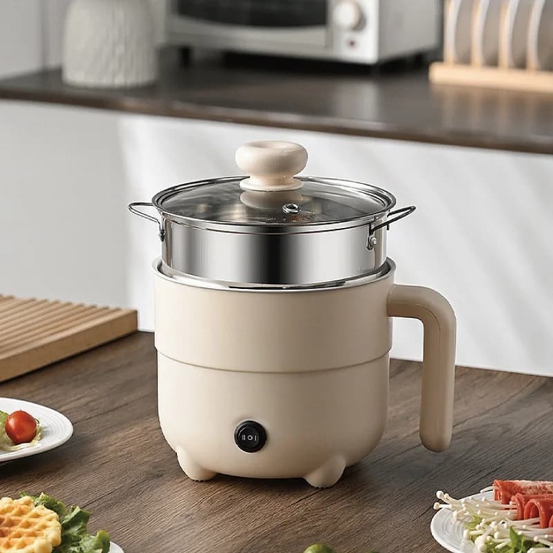 Pentola Elettrica 2L Multifunzione per Dormitorio, Cuocipasta, Hot Pot, 2 Livelli di Potenza, Antiaderente, 600W