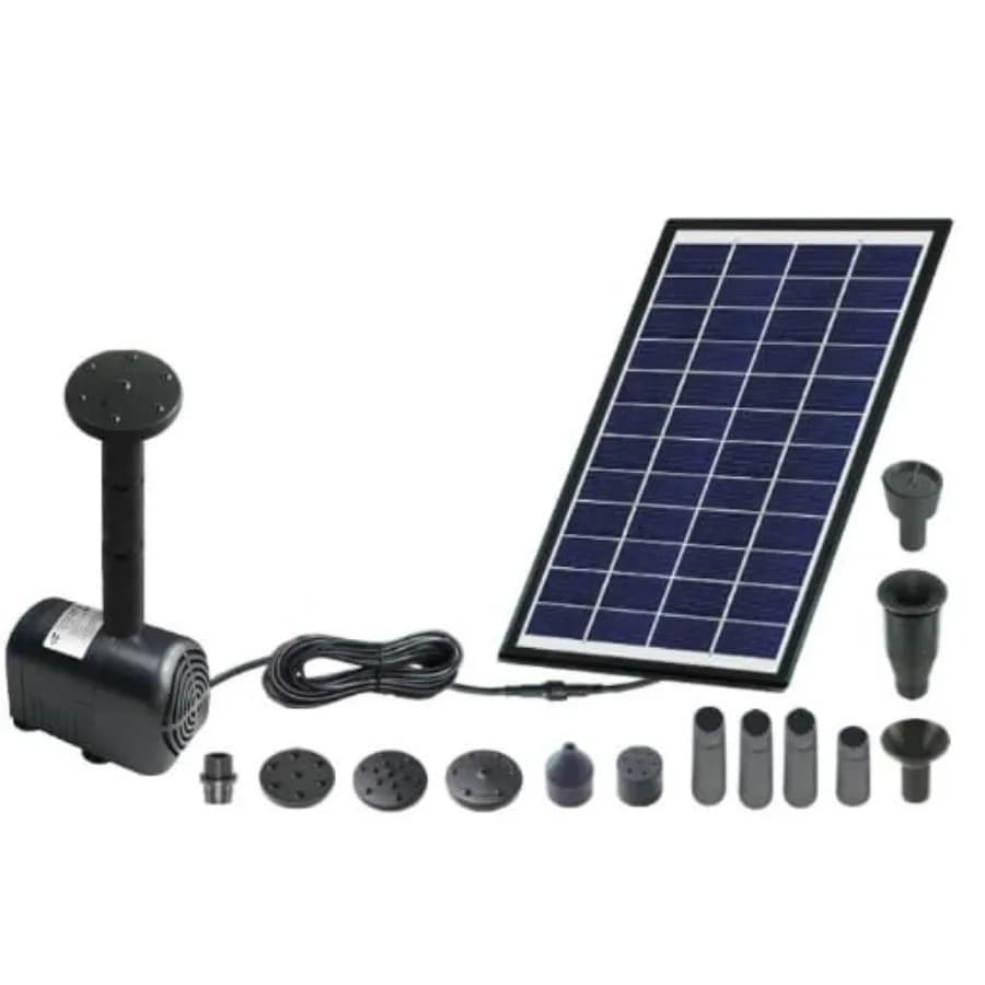 Pompa per Fontana Solare per Vasca per Uccelli 7.1" D, Fontana d'Acqua ad Energia Solare con 5 Ugelli, Pompa con Pannello 9V/2W, Scatola Filtro Rimovibile per