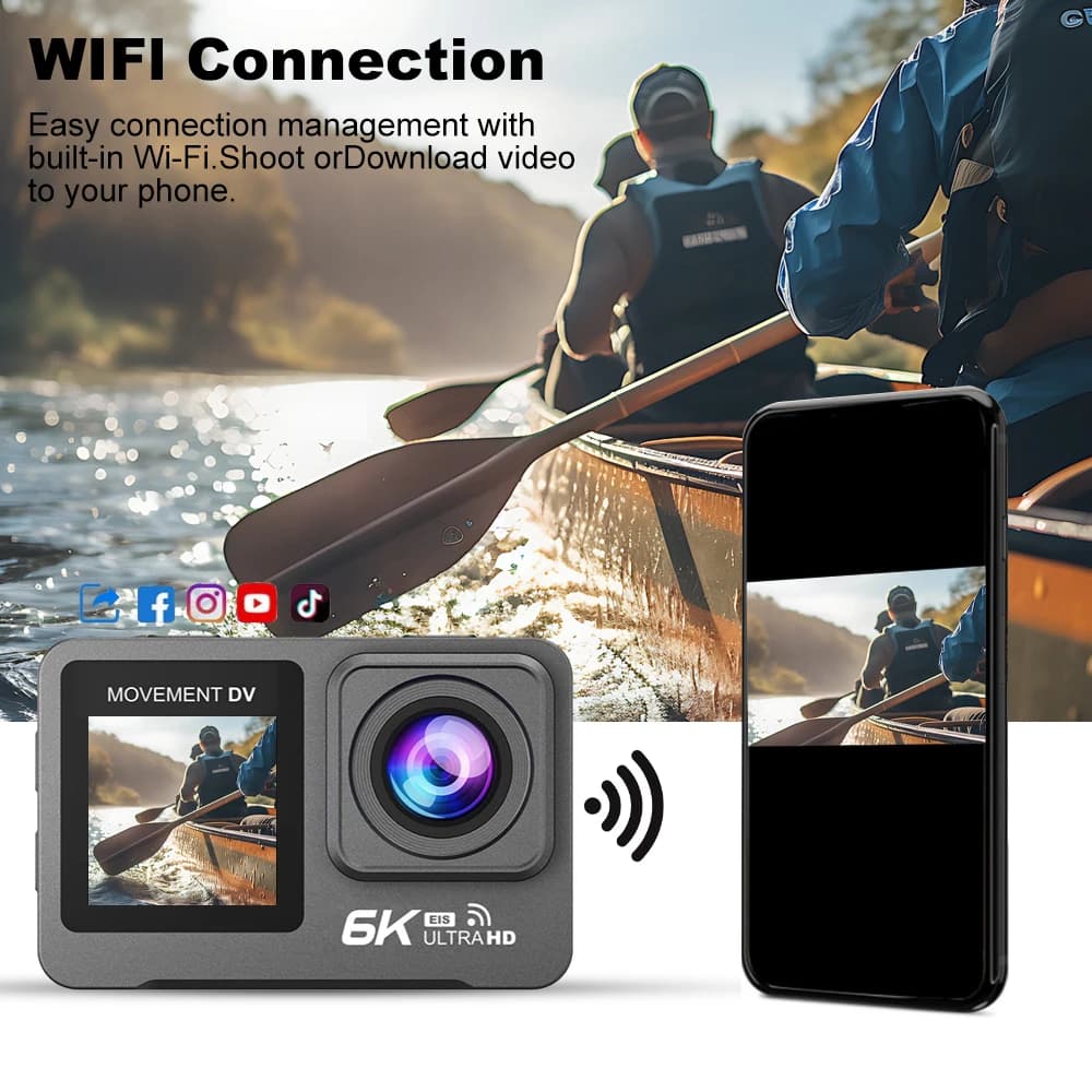 2026Sunique 6K Sport Action Camera 30M Waterproof 2.0+1.3' Double Screen LCD Zoom 4X with Wifi EIS-shake Outdoor C