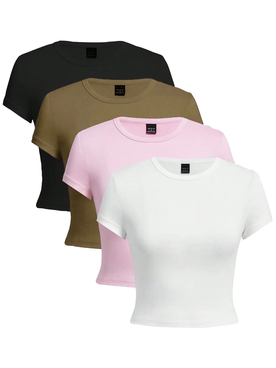 T-shirt corta aderente da donna Rosa Marrone Nero Bianco Top attillati T-shirt sexy alla moda T-shirt da donna elasticizzata morbida e traspirante