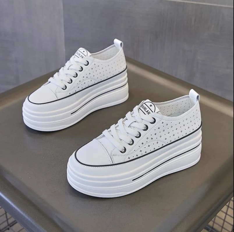 Women's 8cm 3 inch Leather Vulcanize Summer High Brand Comfy Spring Autumn Platform Vulcanize Women Chunky Sneaker Loafer Shoes