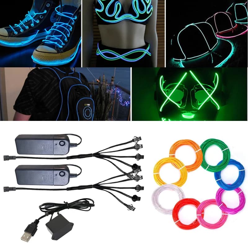 10M Car Interior Led Decorative Lamp Luminous EL Wiring Neon Strip AA Battery Flexible Ambient Light USB Party Atmosphere Diode