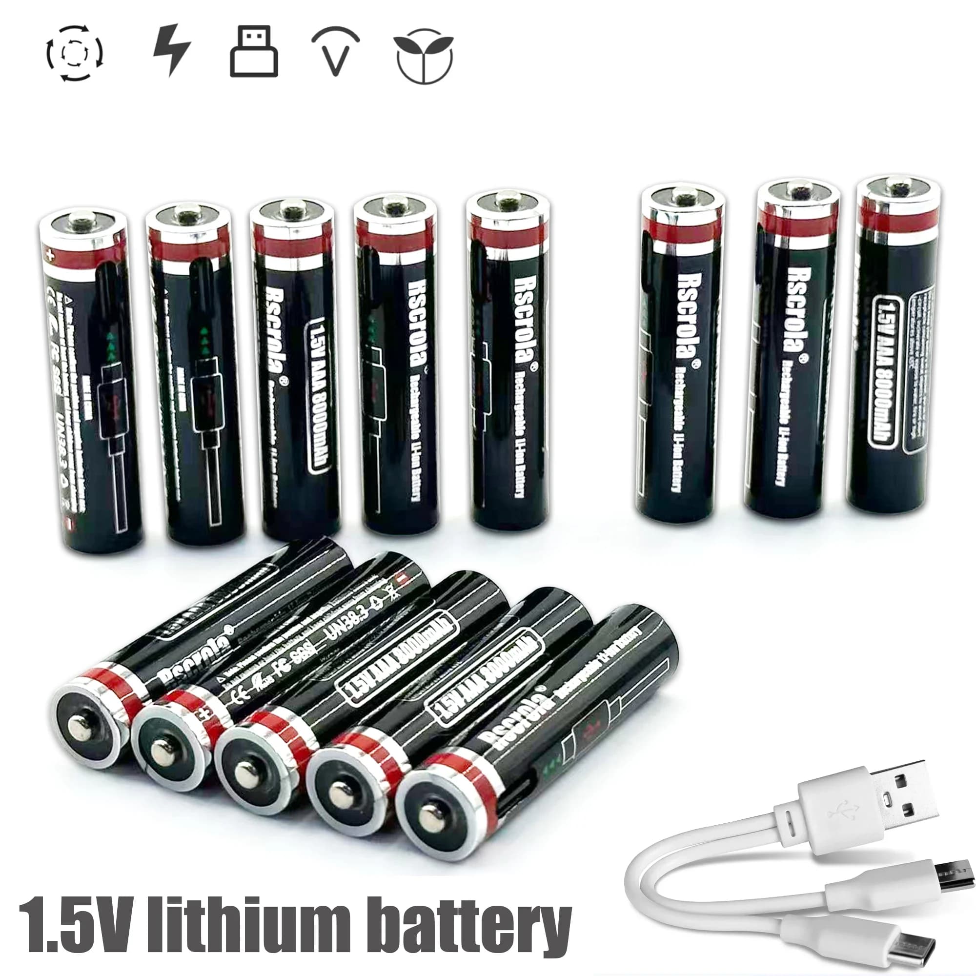 Nuove batterie al litio universali AAA 1.5V 8000mAh Batteria AAA ricaricabile USB con cavo USB 4 in 1 per torcia fotografica giocattolo