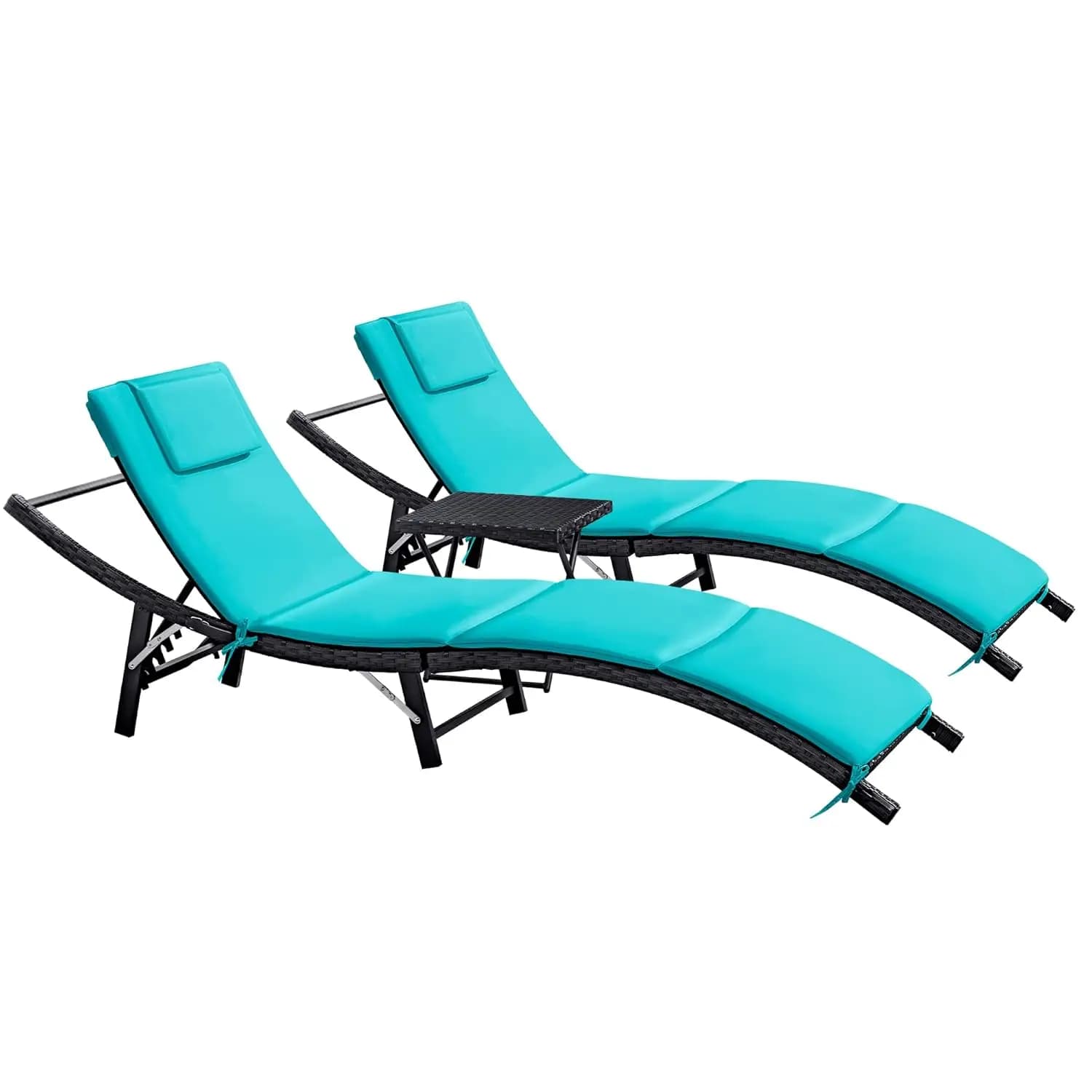 Set di 3 Lettini da Giardino Regolabili con Tavolo Pieghevole e Cuscini per Giardino, Piscina e Spiaggia, Personalizzabile