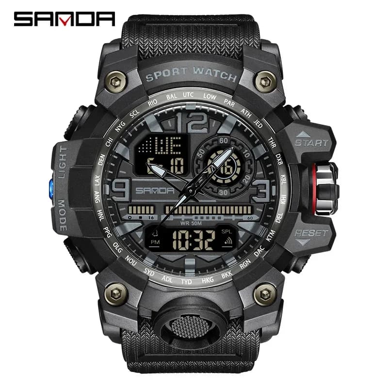 SANDA 3133 Orologio elettronico da uomo Trendy Fashion Sport Data Puntatore impermeabile Orologio da polso analogico digitale con doppio display per studente