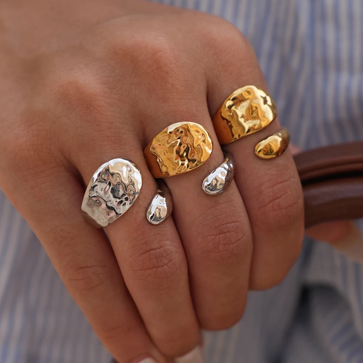 Anelli aperti in metallo largo e grande in acciaio inossidabile 316L per le donne Gioielli da dito impermeabili placcati in oro 18 carati PVD Bijoux