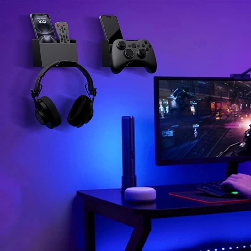 2 Set Wall Mounted Gaming Controller Headphone Stand Organizers Display Holder Bracket