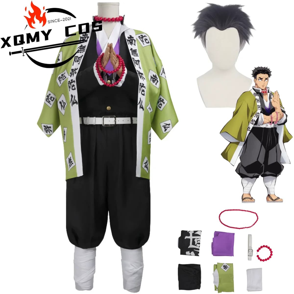 XQAnime Himejima Gyomei Costume Cosplay Monaco Stampa Parrucca drappeggiata esterna Braccialetti uniformi della squadra Uomo Vestito di carnevale di Halloween