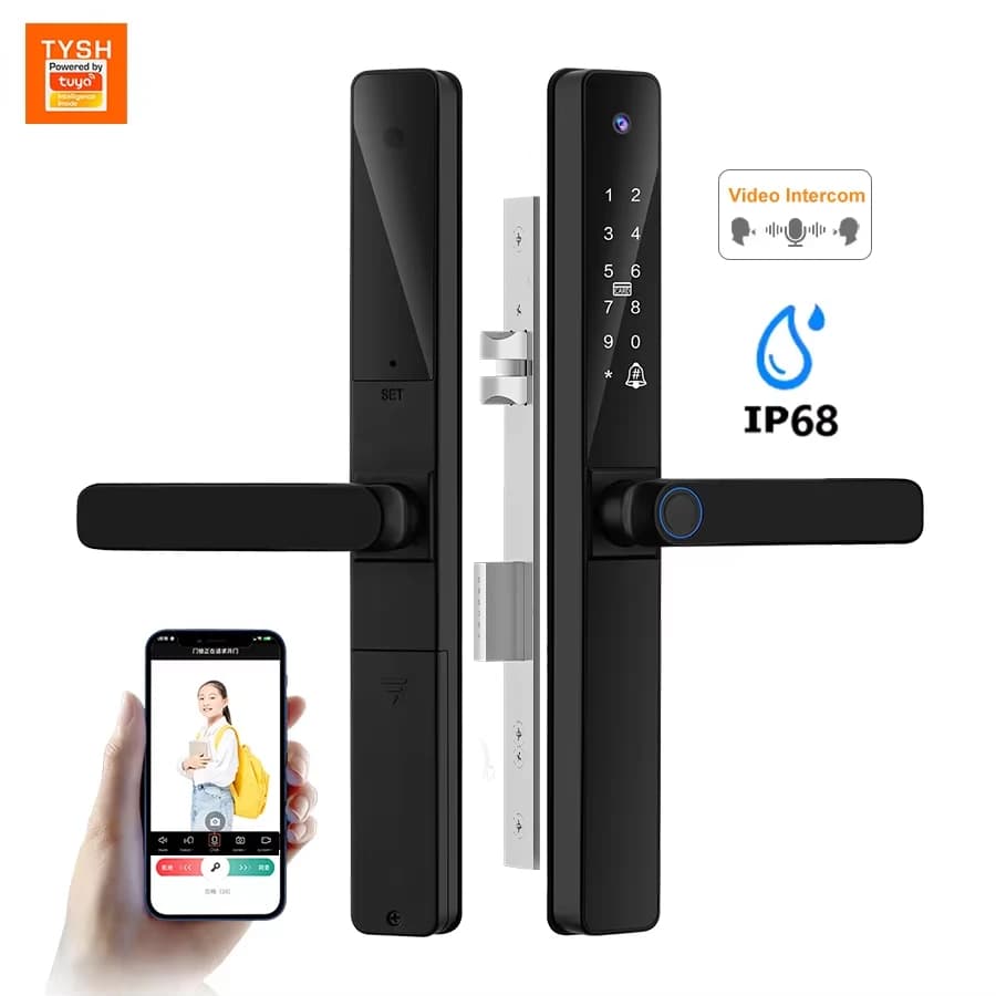 TYSH Tuya WiFi smart lock, IP68 esterno impermeabile, cat eye visivo, sblocco remoto WiFi, blocco impronte digitali, blocco password