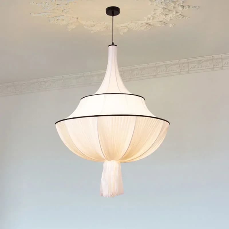 Lampada a sospensione in tessuto francese per soffitto Lampada a sospensione per lobby dell'hotel in stoffa vintage Wabi Sabi Camera da letto Loft Lampadario Arredamento della camera
