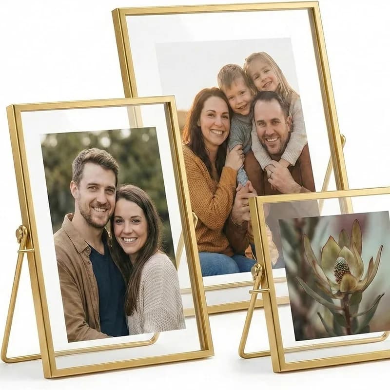 Metal Picture Frames Vintage Ornate Floating Frames 4, 6, 7 Inches Photo Antique Easel Stand Vertical Glass Holder for Pictures