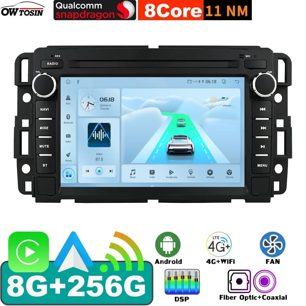 7 "8G + 256G QCM6125 Android 13 Autoradio GPS Per Chevrolet Chevy Silverado Express Impala GMC Sierra Yukon Savana CarPlay Audio