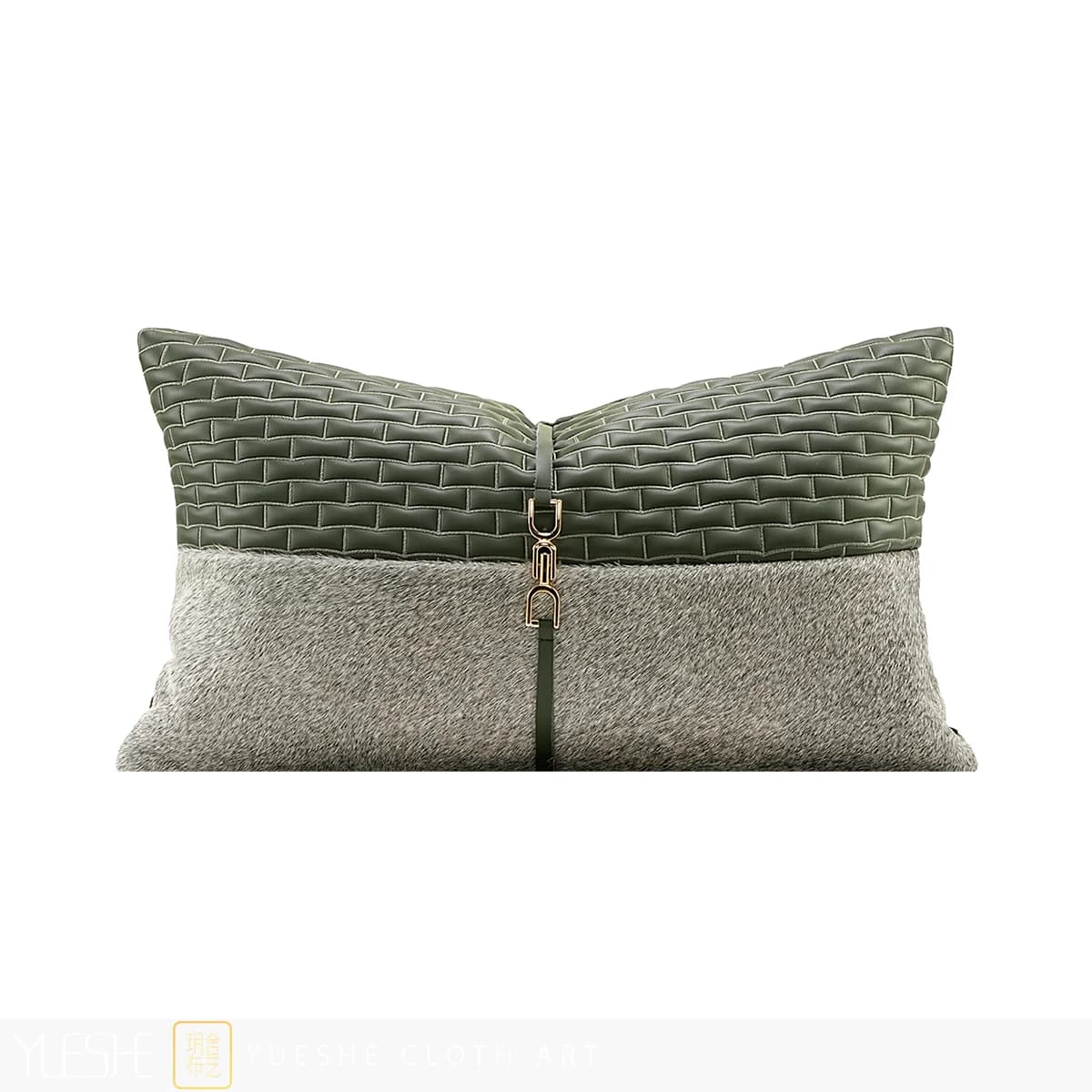 Grey green high-end luxury leather horsehair living room sofa waist pillow 30 * 50cm model room cushion