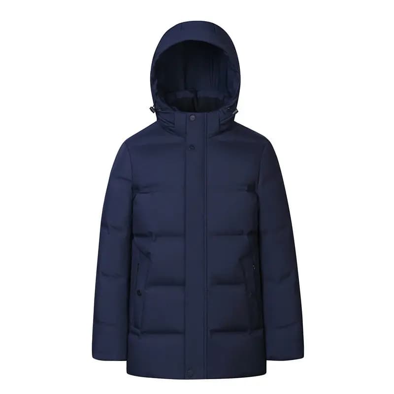 Winter Men's Thick Down Jackets Men Solid Color Hooded White Duck Down Jacket Fashion Hat Detachable Windproof Warm Long Coats