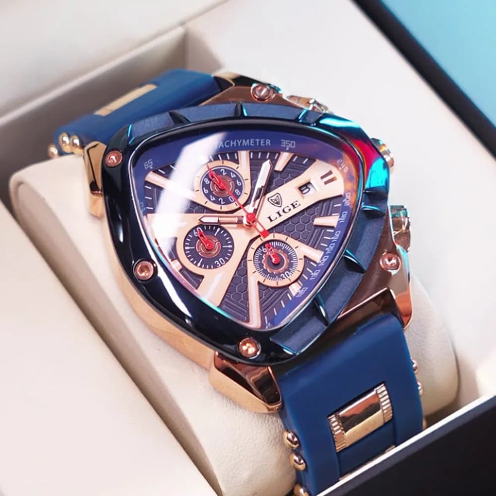 LIGE Fashionable Men's Watch Triangle Chronograph Military Wrist Watch Army Sport Men's Watches Luxury Waterproof Quartz Watch Men Reloj