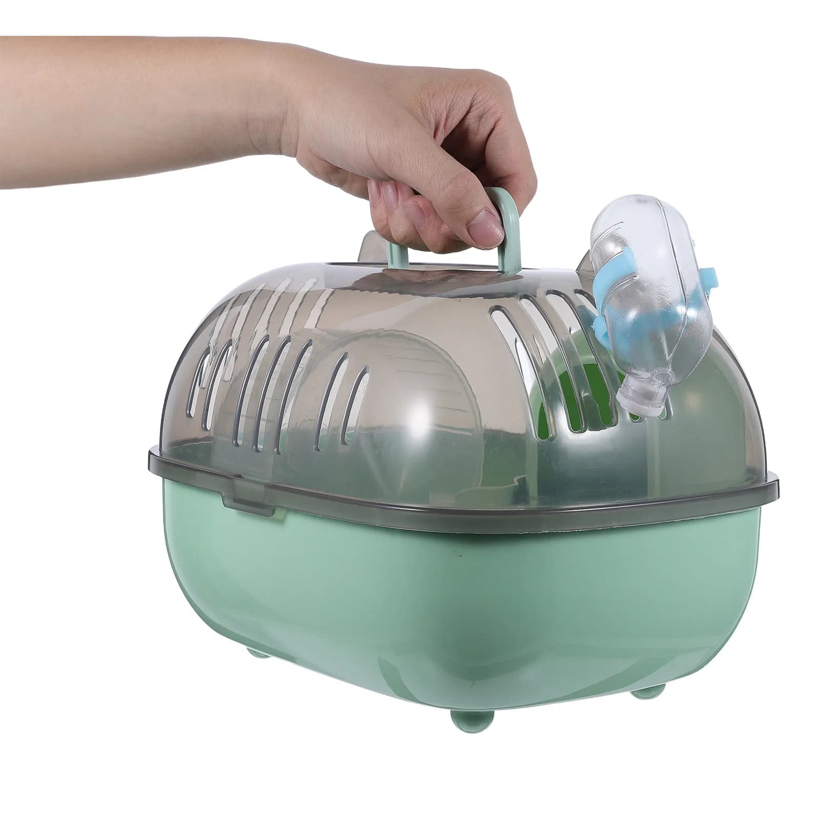 Portable Dwarf Hamster Carrier 2 Tiers Breathable Small Pet Transport Case Silent Exercise Wheel Outdoor Travel Cage for Mice