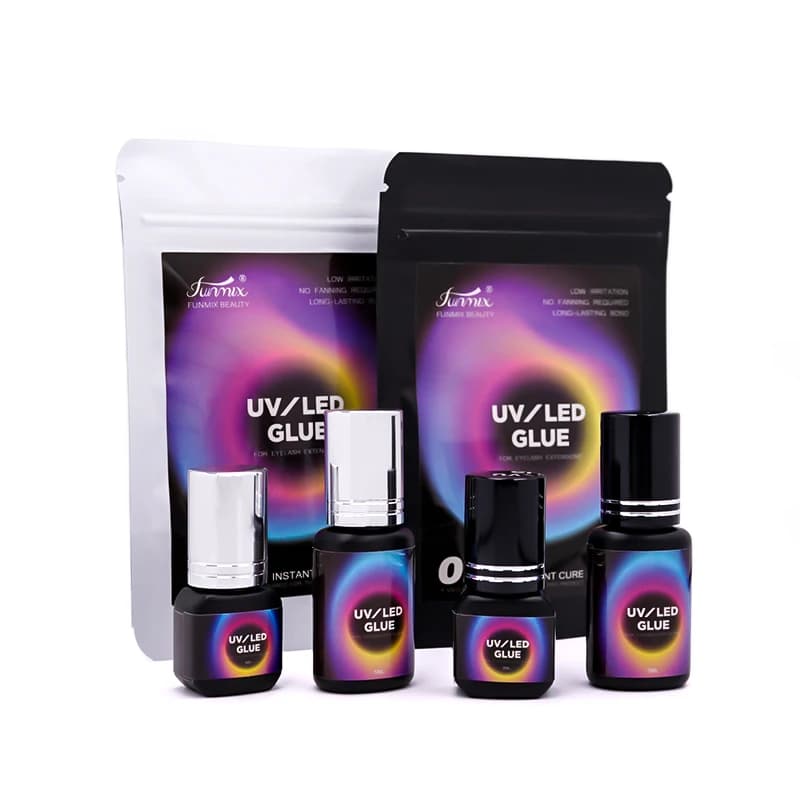 Funmix UV LED Colla per ciglia 3ml/5ml Illuminatore adesivo per estensione ciglia 1S Colla per ciglia polimerizzante ad asciugatura rapida Strumenti per trucco a lunga durata