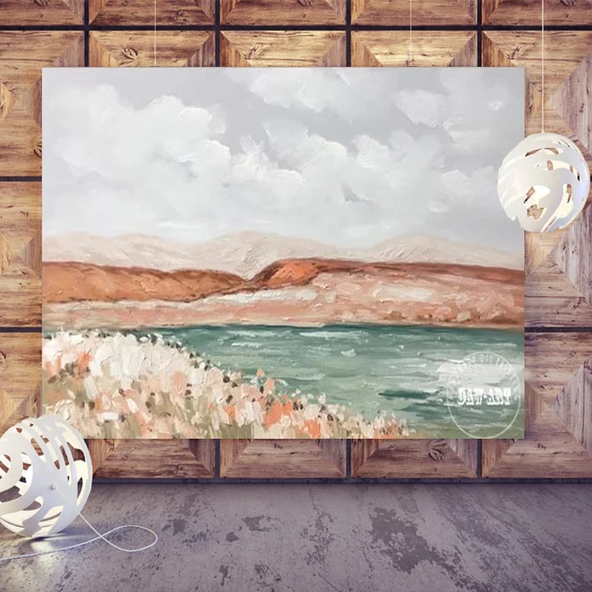 Oil paintings of natural landscapes with simple design, abstract image on canvas, frameless, artistic wall decoration with hand design of acrylic landscapes