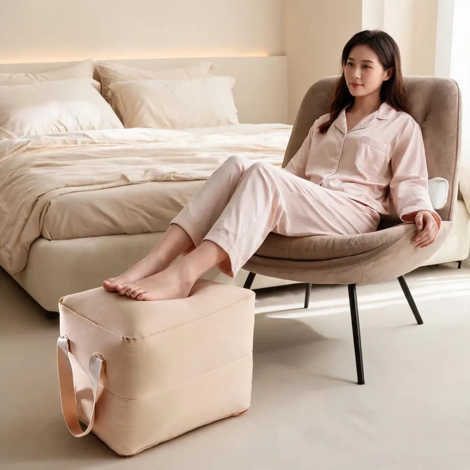Cuscino Poggiapiedi in PVC, Poggiapiedi Ausiliario con Maniglia, Cuscino da Viaggio Pieghevole in Tessuto Impermeabile, Portatile per Casa e Viaggi