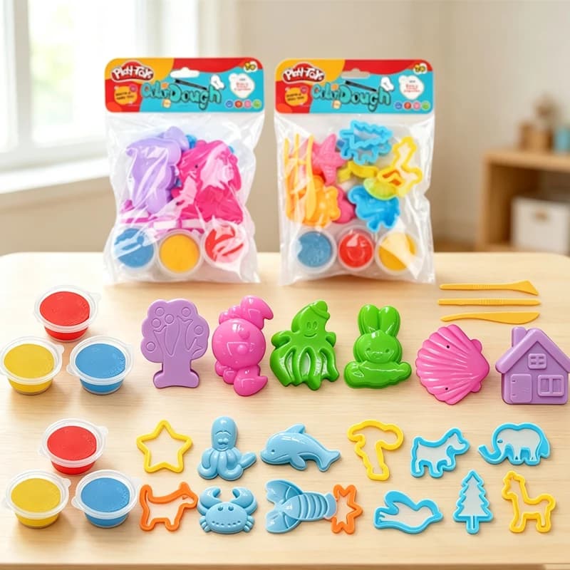 Kids Play Dough Tools Cartoon Tree Animals Nature Color Clay Molds Safe Cutters Rolling Pins Set Kids Color Dough Accessories