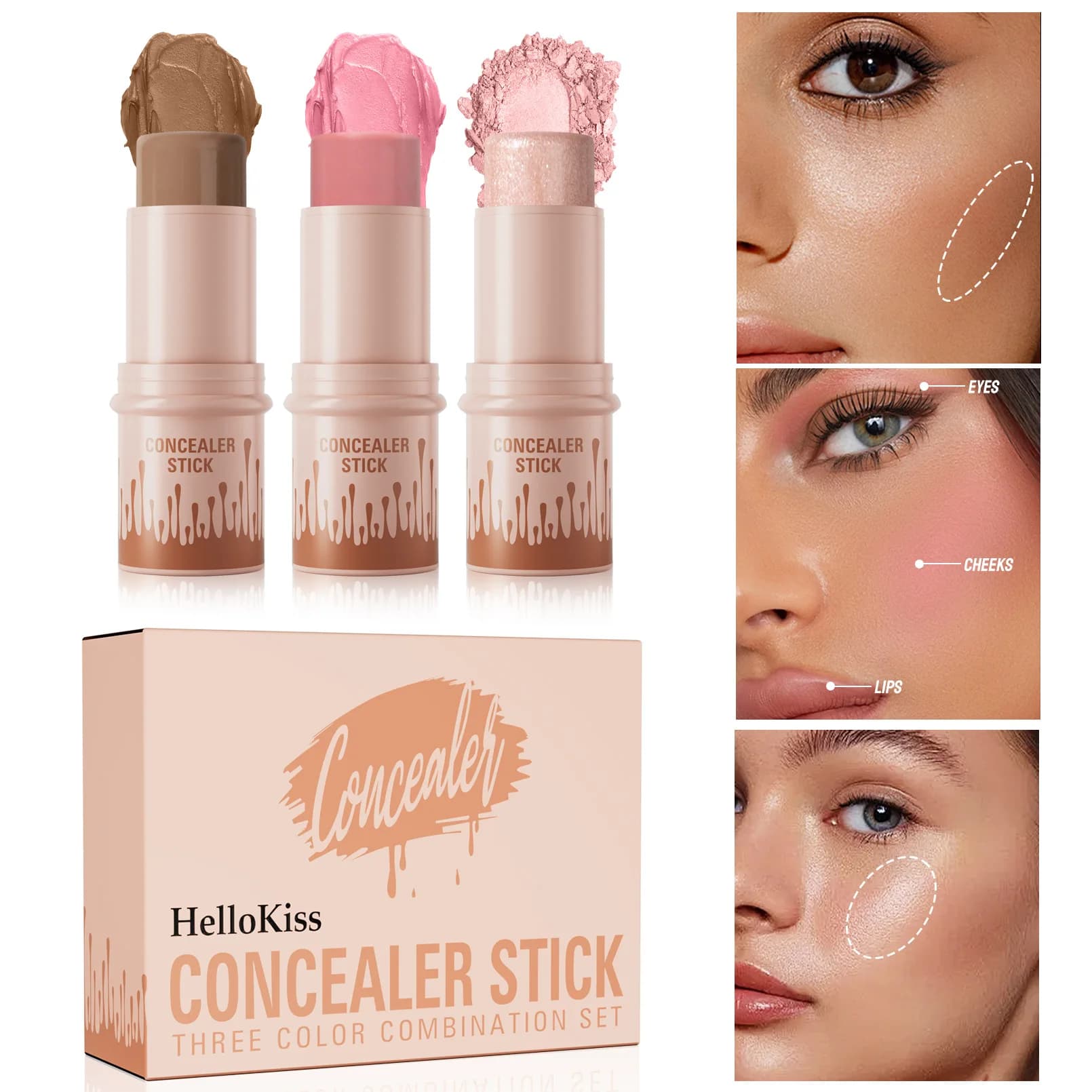 Stick Contorno Viso e Illuminante 2 in 1, Bronzer Opaco e Glitterato, Blush Effetto Seta, Correttore in Crema, Penna Illuminante