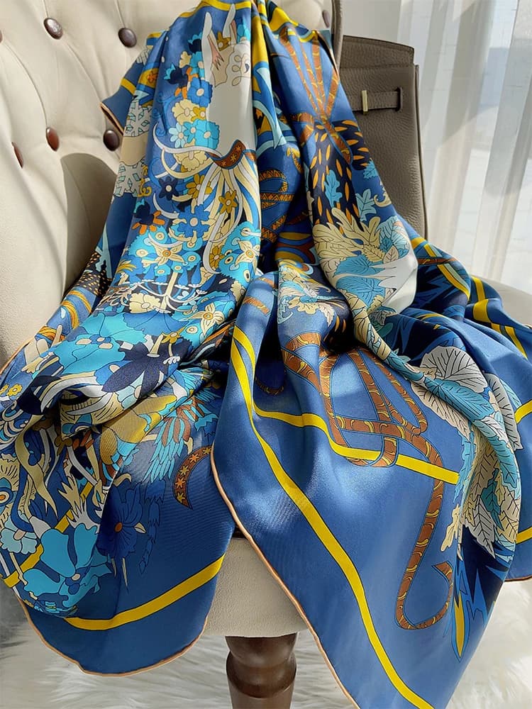 135CM 135CM sciarpe grandi in seta di gelso designer di lusso sciarpa di marca di lusso orlo scialli rotanti bandane quadrate donne