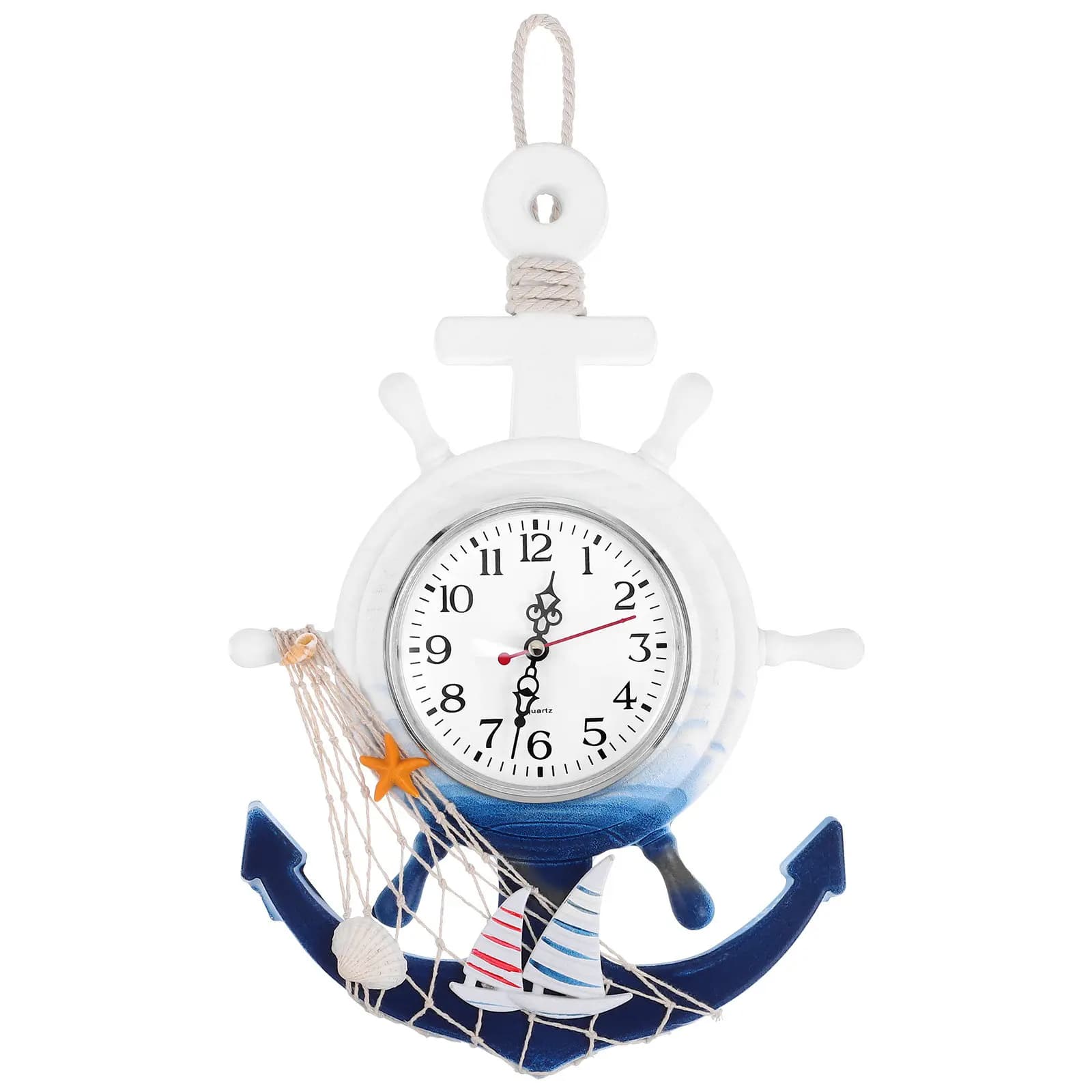 Orologio da Parete a Forma di Ancora con Superficie a Specchio Trasparente, Struttura in Legno e Plastica, Stile Mediterraneo, Orologio da Appendere, Decorazione per la Casa