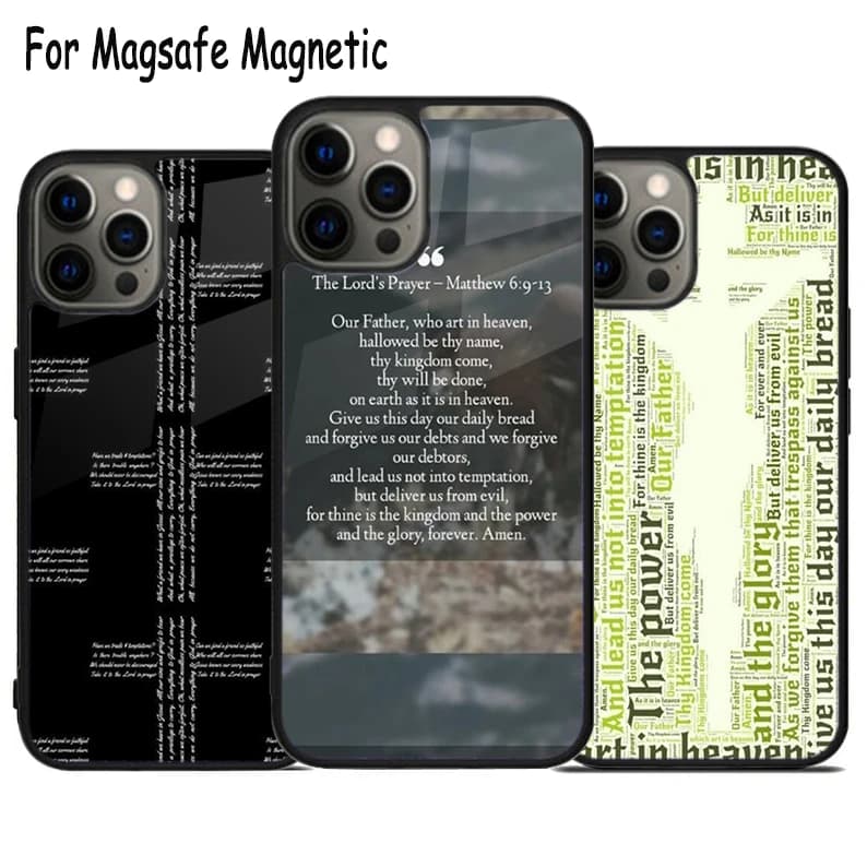 Custodia per telefono con Preghiera del Signore per iPhone 17 Air 15 16 16e 14 13 11 12 Pro Max Plus, Cover Magnetica Magsafe