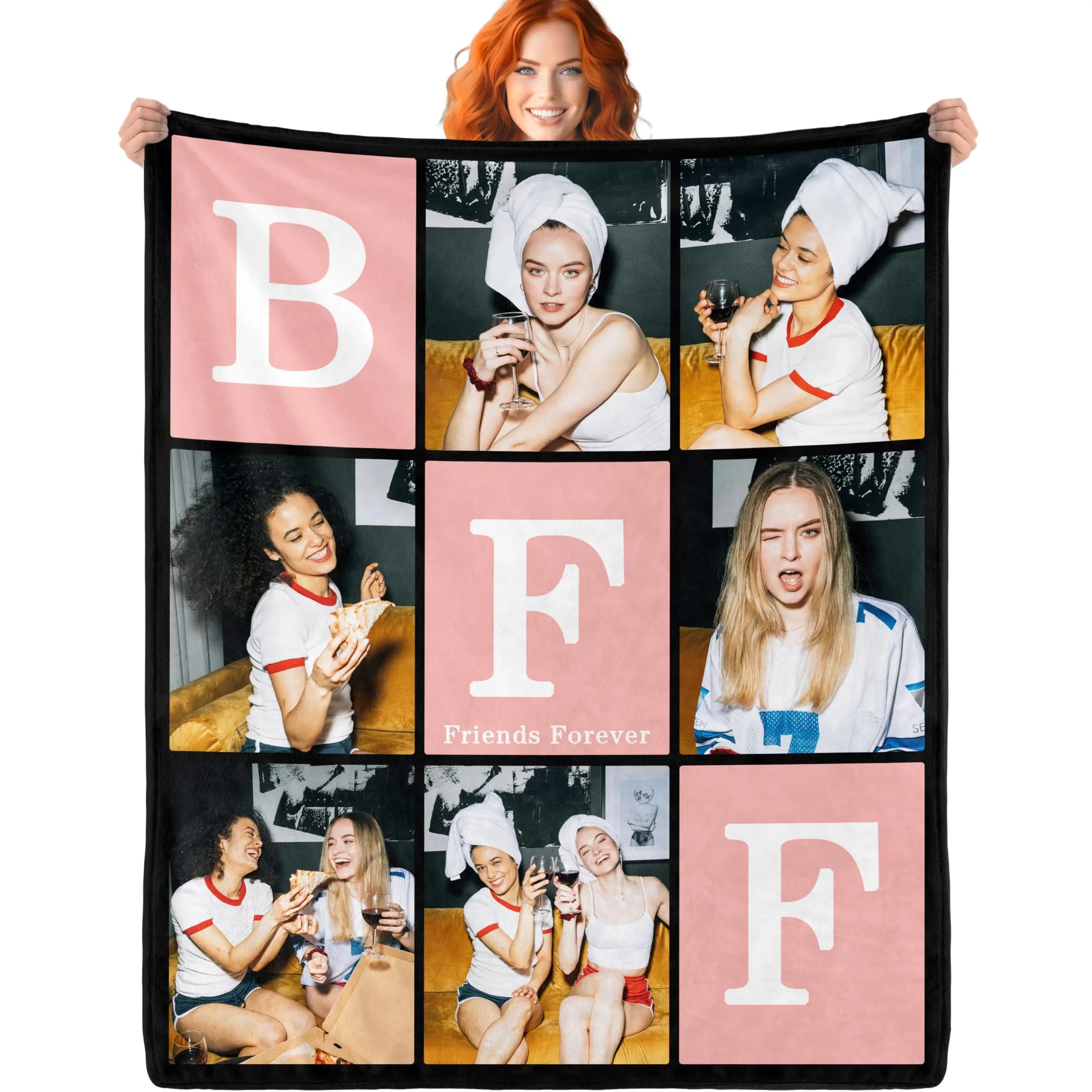 Best Friend Custom Blanket with Pictures - Personalized Photo Blanket for Friends, Sisters, Besties, Dad, Mom