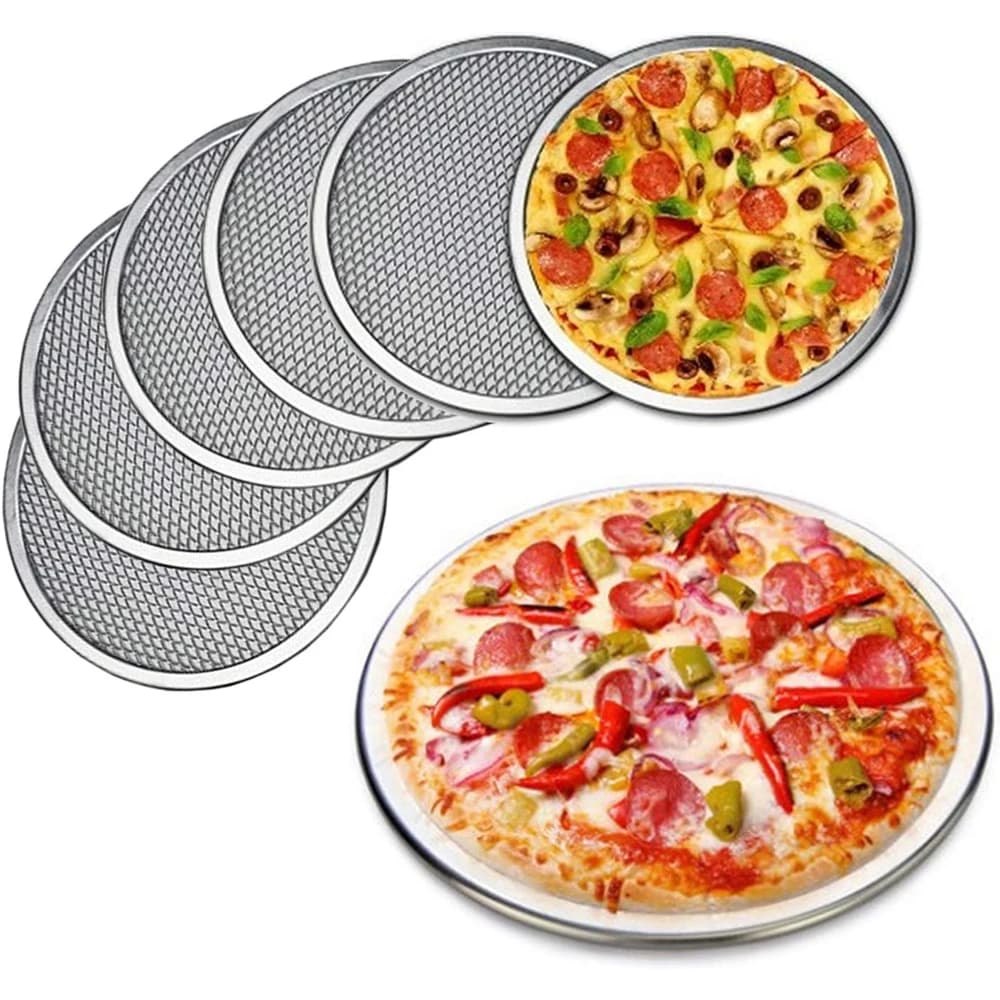 Set di 6 Teglie Rotonde in Lega di Alluminio per Pizza 8/10/12/14 Pollici, Antiaderenti, per Forno, Casa, Ristorante e Griglia