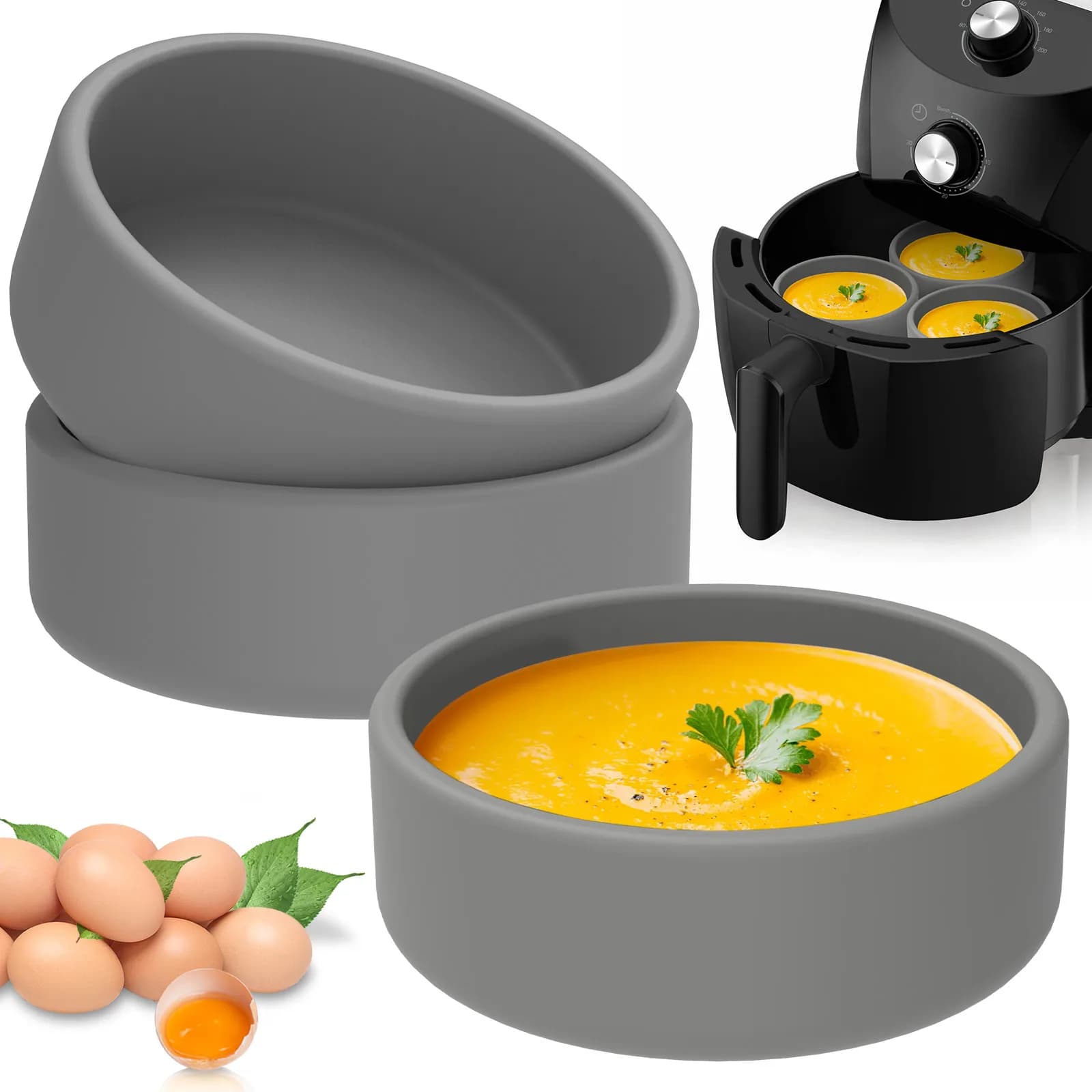 3Pcs Reusable Silicone Air Fryer Egg Steaming Mold for Microwave Oven Non Stick Egg Poacher Cup Egg Boiler Mold Cup Kitchen Tool