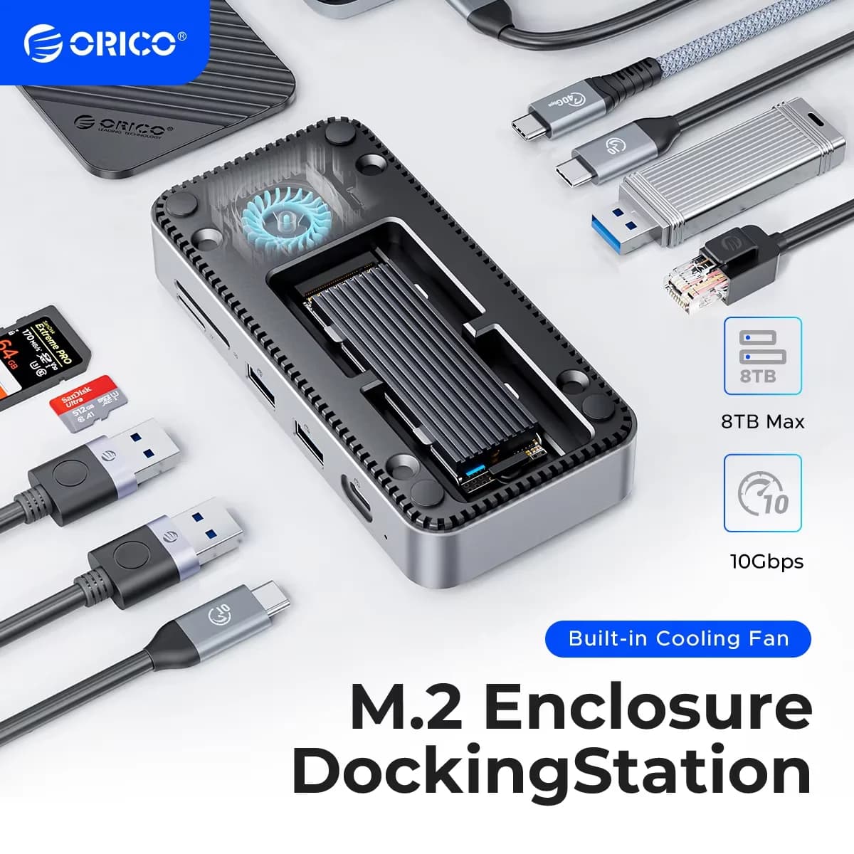 USB C Display Hub 10 Gbps with M.2 NVMe SATA SSD Docking Station SD/TF HDMI RJ45 for players