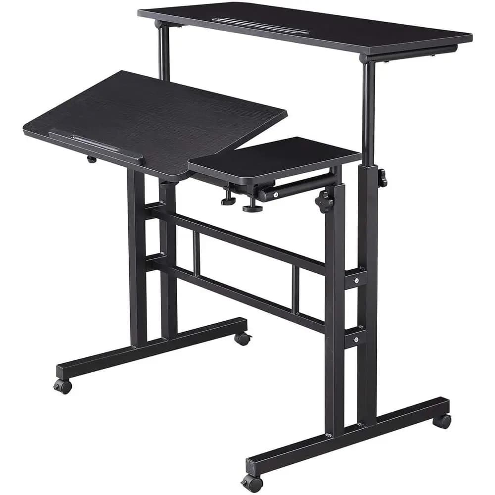Scrivania Regolabile in Altezza con Ruote, Carrello per Laptop da Ufficio Domestico per Lavoro Seduto/In Piedi