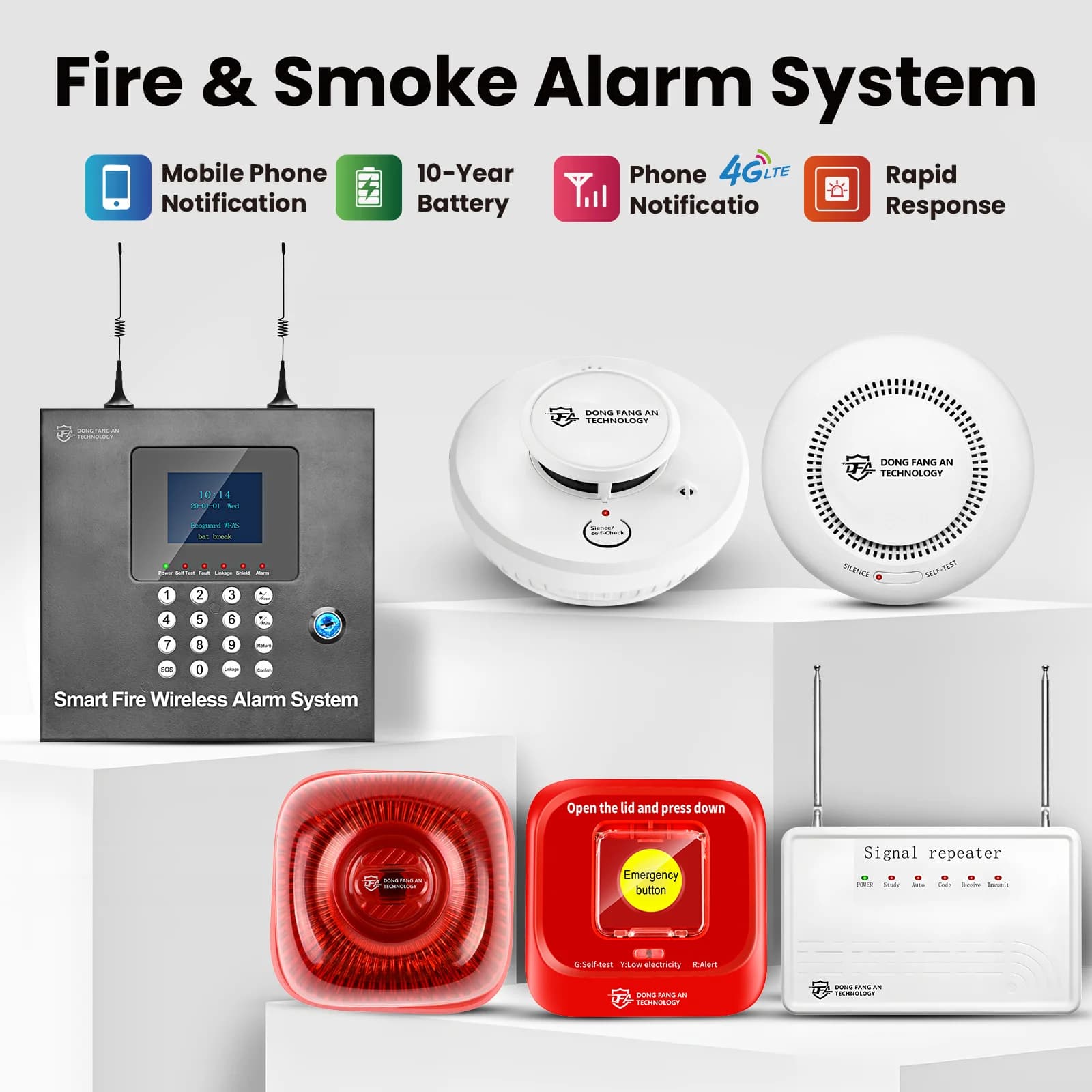 Rilevatore di fumo DFA con indicatore LED Rilevatore di incendio con allarme di fumo con controllo automatico per la sicurezza dell'ufficio della cucina domestica