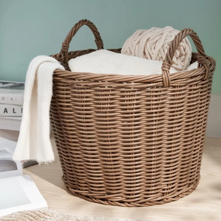11.63 Gal Laundry Hamper Wicker Laundry Basket with Handles Round Clothes Hamper with Removable Liner Bags Rattan Laundry Baske