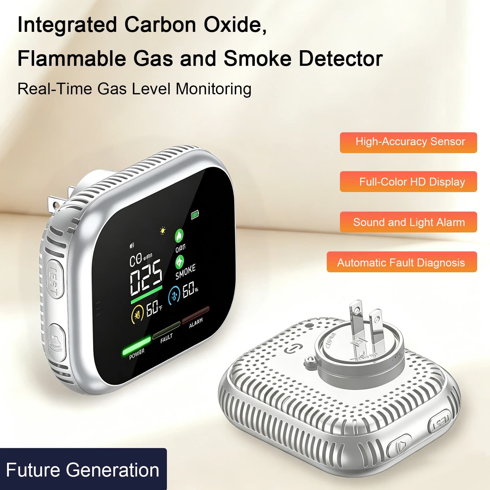 6 in 1 Air Quality Monitor Carbon Monoxide CO Smoke Detector Alarm Portable Temperature & Humidity Meter for Home RV Car Travel