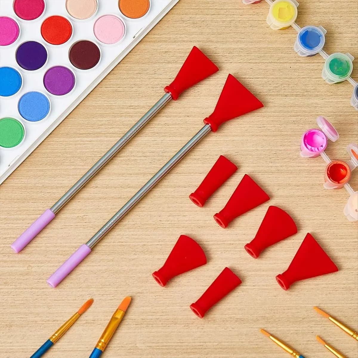 A45I 8 Pcs Acrylic Pouring Paint Supplies, Stainless Steel Straw Blow Nozzles Set Fluid Art Tools, for Fluid Art Bloom Red