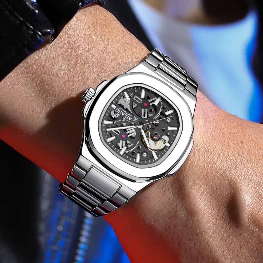 Orologio meccanico automatico da uomo AILANG, orologio di lusso impermeabile, scheletrato, da uomo d'affari, all'ingrosso, in acciaio inossidabile, orologio da regalo.