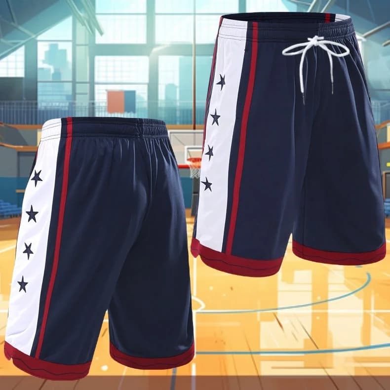 Men's wide shorts, fast drying breathable sports shorts with 3D printing, suitable for running, fitness, basketball.