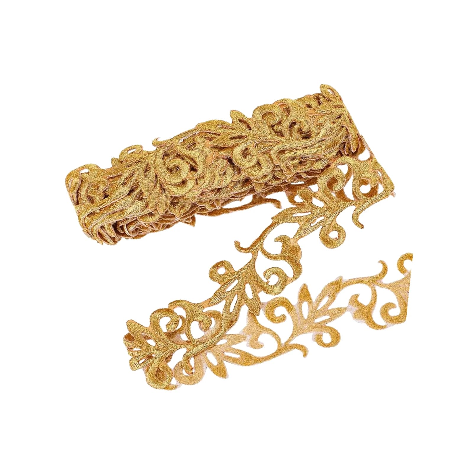 Gold Embroidery Ribbon Polyester Jacquard Trim Floral Lace Sewing Border Decorative Ribbons for Clothing Crafts and Curtains