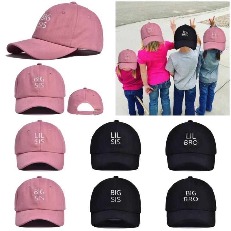 New GRANDE Brother Sister Embroidery Letter Baseball Cap Summer Adjustable Solar Protection Outdoor Sunscreen Children Sun Hat for Kids