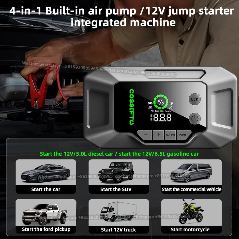 Avviatore di emergenza con compressore d'aria Batteria per auto portatile 2500A Avviatore di emergenza Batteria UltraSafe Jumper Starter Scatola di emergenza portatile