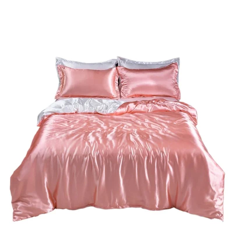 Set of bed linen in Nordic silk satin with duvet cover pillow pillow pillowcase solid luxury single double couple pillow