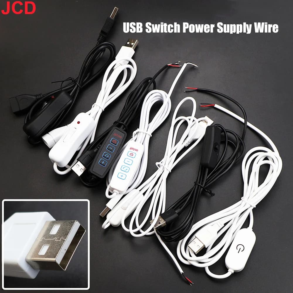 JCD 1pcs 5V Switch Power Supply Wire USB Male to 2 Core Connection Cable 501 Button ON OFF For LED Strip Lamp Bulb Light DIY