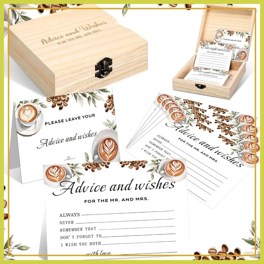 51 Carte di Auguri e Consigli per Matrimonio con Scatola in Legno per Giochi di Addio al Nubilato e Decorazioni per Ricevimento