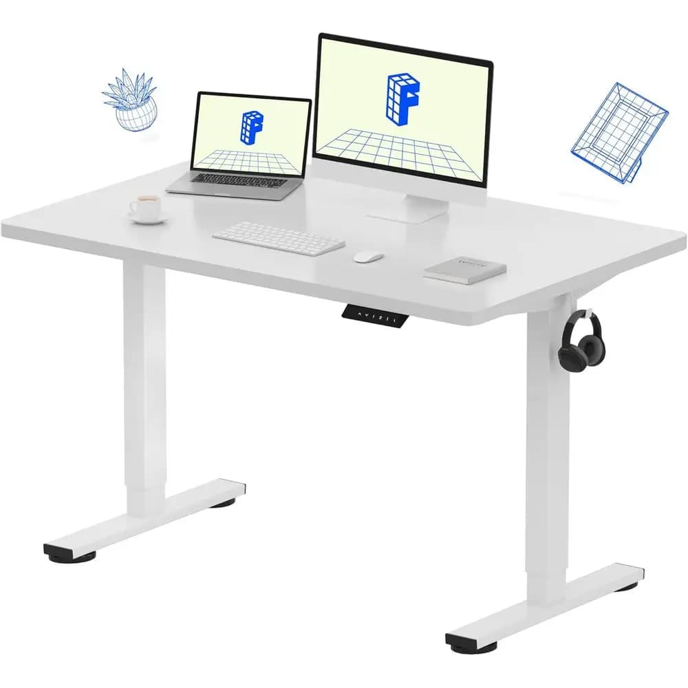 Scrivania Elettrica Regolabile in Altezza 48x30 Pollici, Spessore 1 Pollice, Senza Giunzioni, Facile Montaggio, Bianca per Ufficio Domestico e Configurazioni Multi-Monitor
