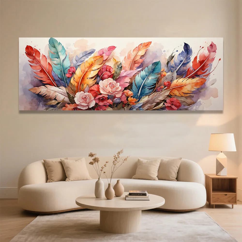 Abstract posters and prints with watercolor feathers, modern paintings on canvas, wall images for living room, home decorations, frameless