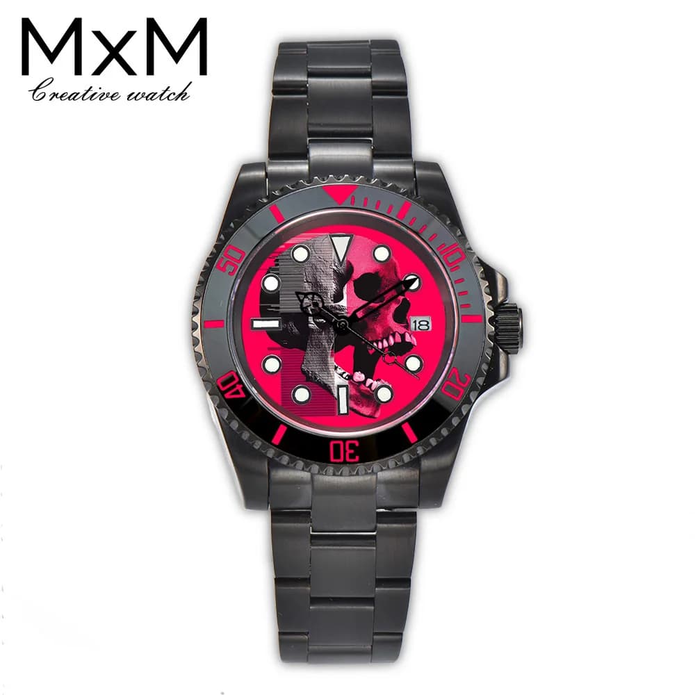 40mm Creative custom NH35 watch Color pattern printing dial Stainless steel sapphire glass Blue luminous NH35 Movement DIY watch